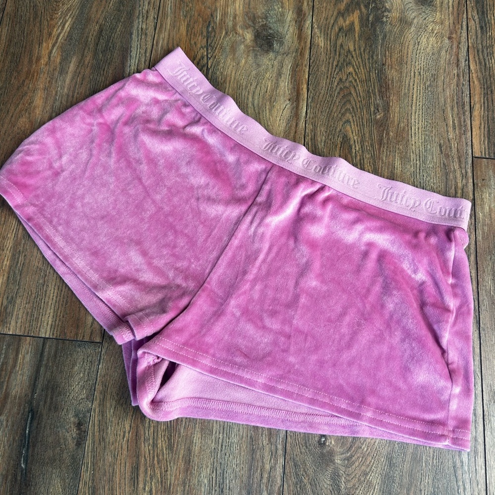 Juicy Couture Pink Velour Embellished Lounge Shorts Bling Rhinestones Sz L